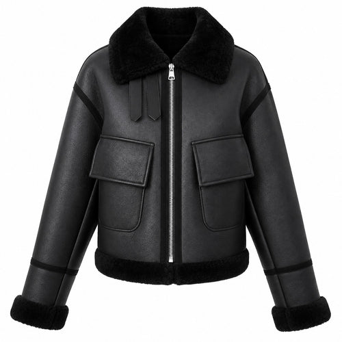 Elaris Black Shearling Leather Jacket