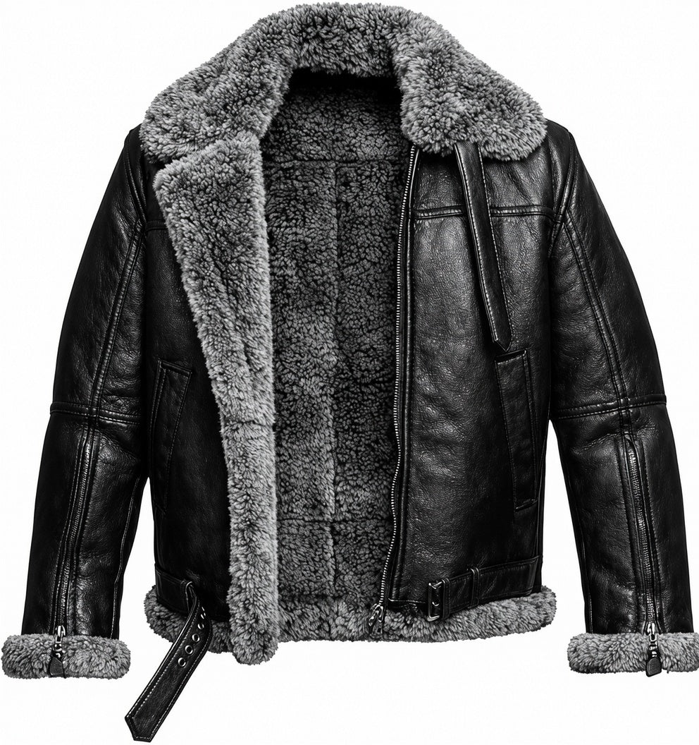 Men's Bomber Flight Shearling Real Leather Jacket