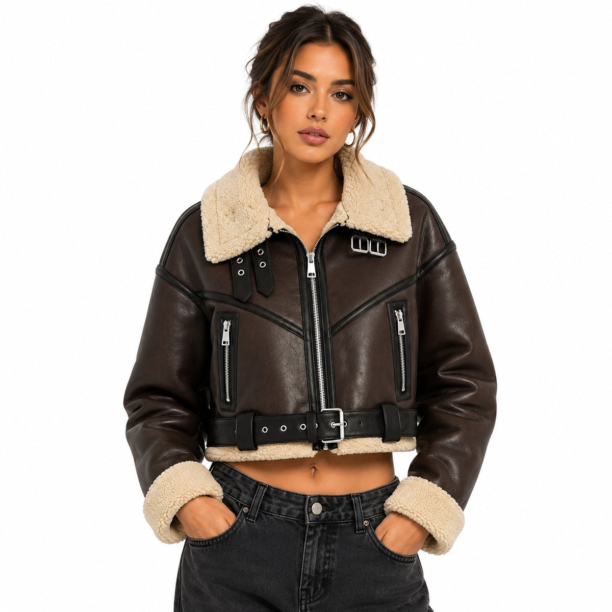 Women's Shearling Flight Cropped Leather Jacket