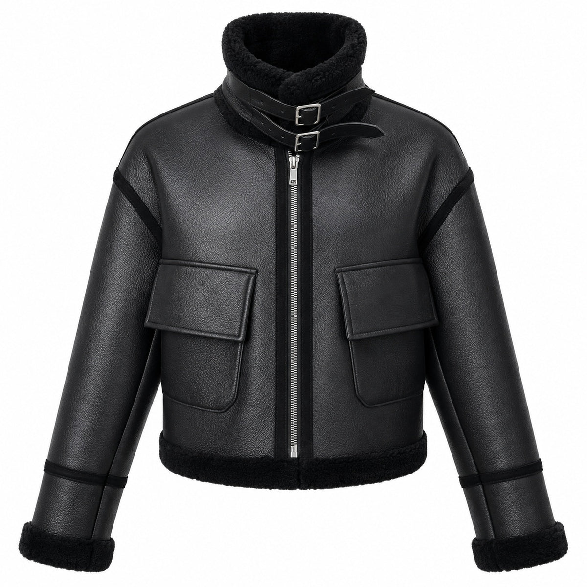 Elaris Black Shearling Leather Jacket