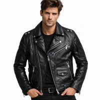 Men's Black Multi Zipper Biker Leather Jacket