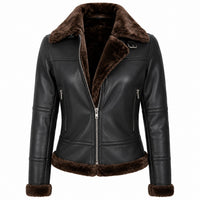 Women's Black Asymmetrical Fur Lined Leather Jacket