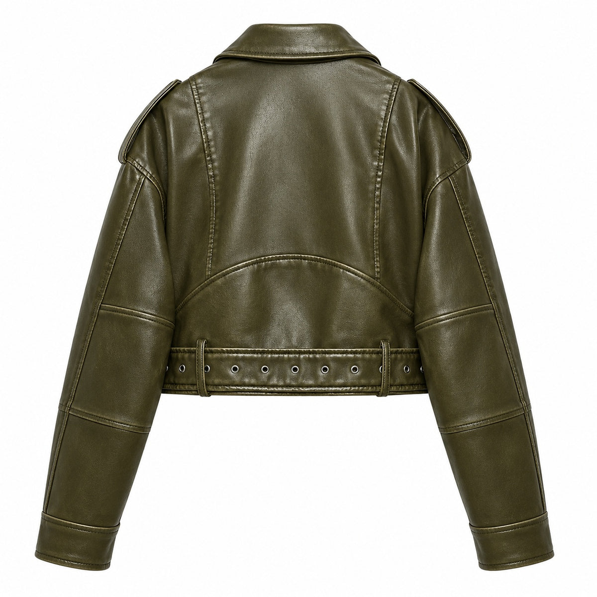 Women's Olive Green Cropped Leather Jacket