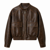 Women's Vintage Style Cropped Leather Jacket