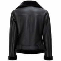 Women's Black Shearling Lined Aviator Jacket