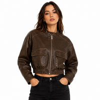 Women's Vintage Style Cropped Leather Jacket