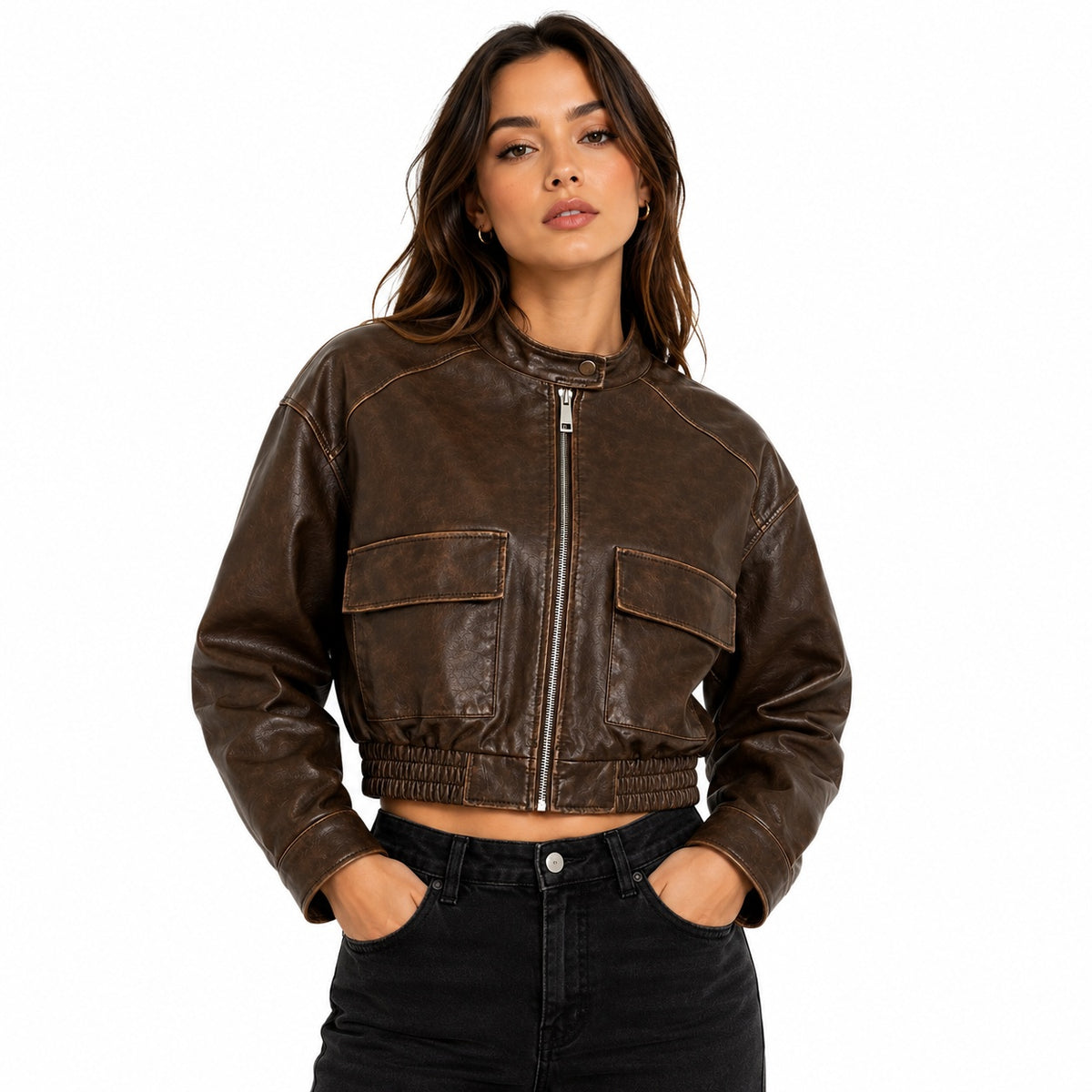 Women's Vintage Style Cropped Leather Jacket