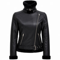 Women's Black Shearling Lined Aviator Jacket