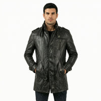 Men's Mid Length Trench Leather Coat