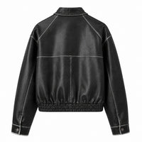 Women's Vintage Style Cropped Leather Jacket