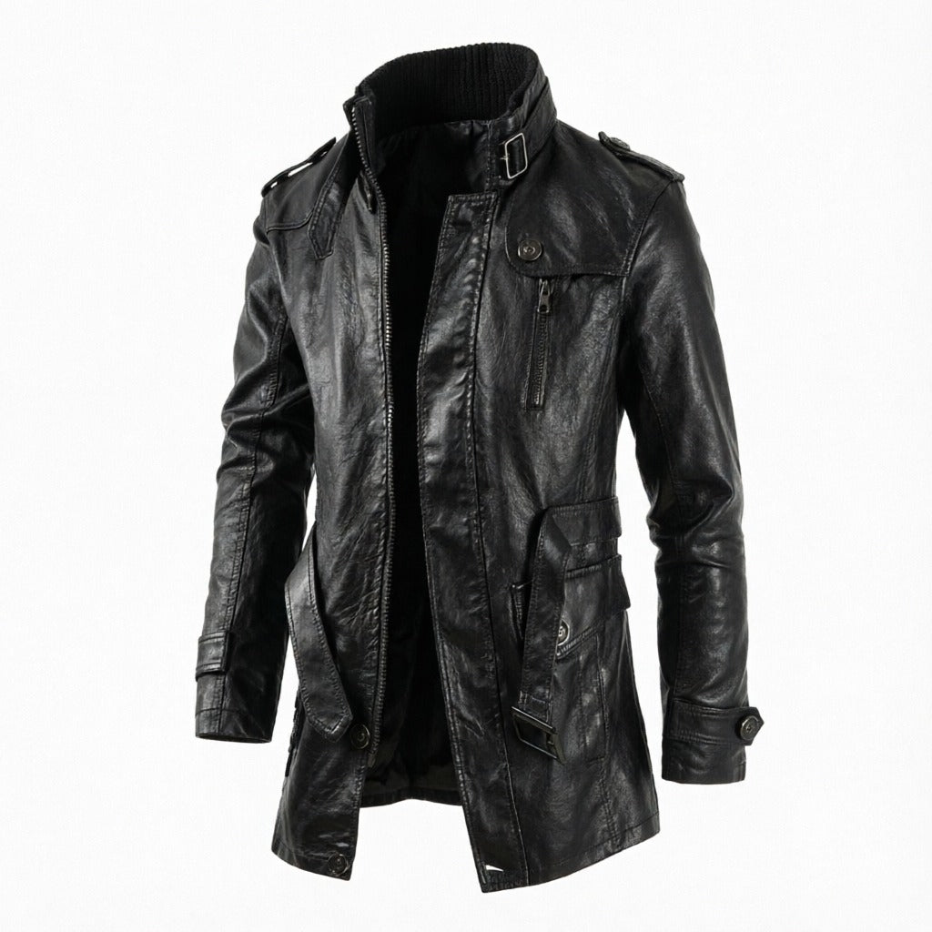 Men's Mid Length Trench Leather Coat