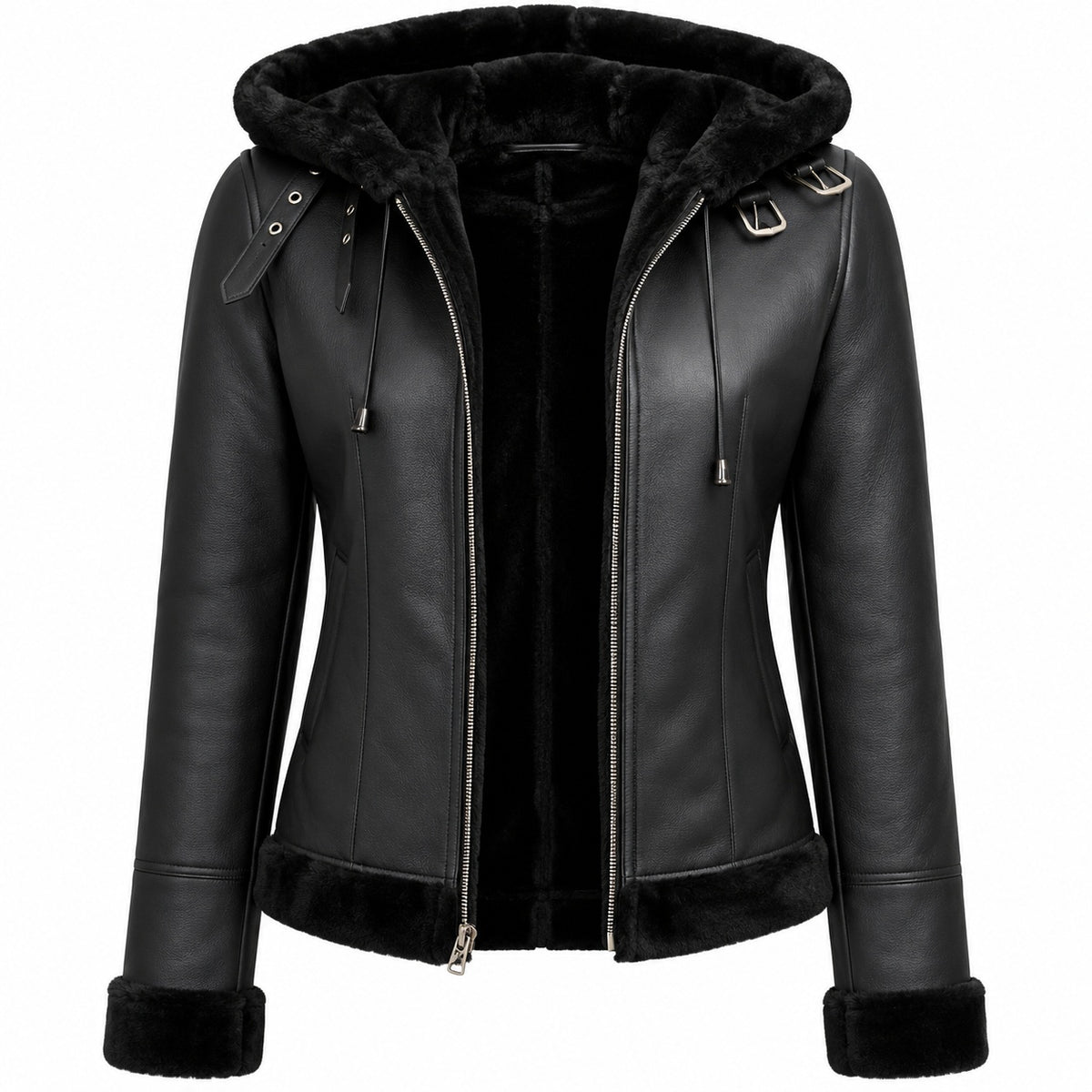 Women's Flight Hooded Shearling Leather Jacket