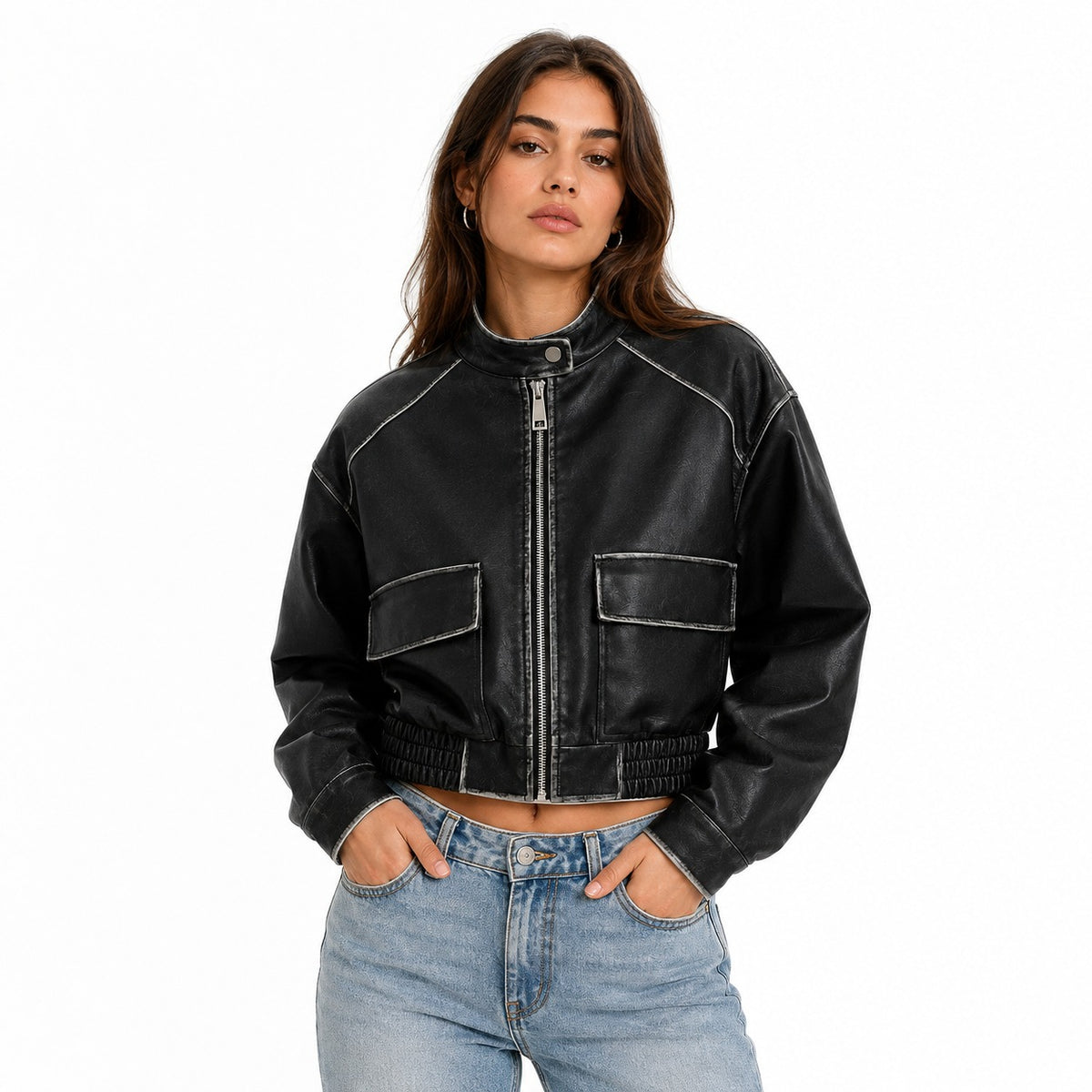 Women's Vintage Style Cropped Leather Jacket
