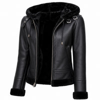 Women's Flight Hooded Shearling Leather Jacket