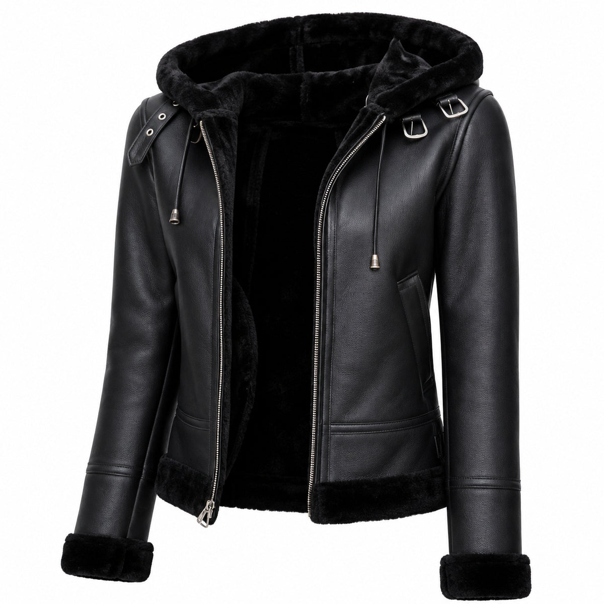 Women's Flight Hooded Shearling Leather Jacket