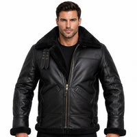 Men's Black Classic Shearling Genuine Leather Jacket
