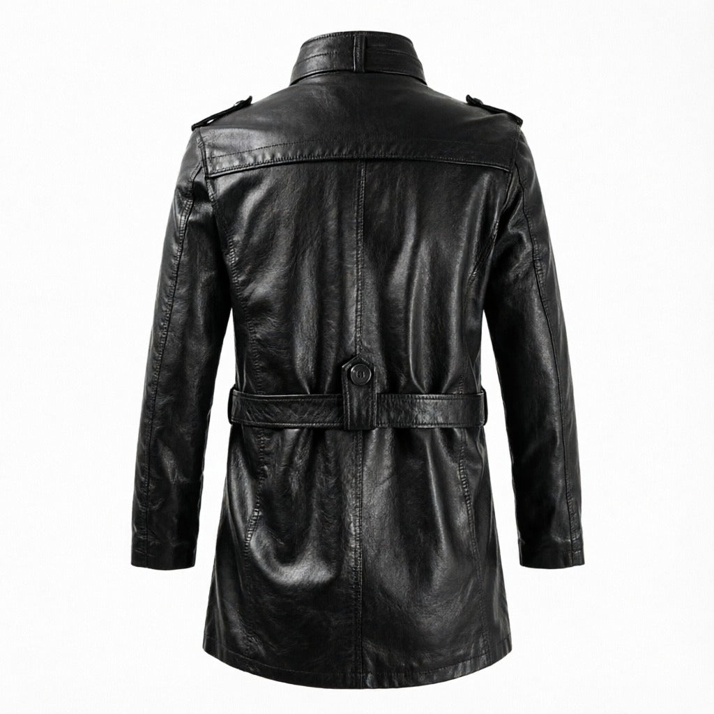 Men's Mid Length Trench Leather Coat