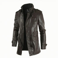Men's Mid Length Trench Leather Coat