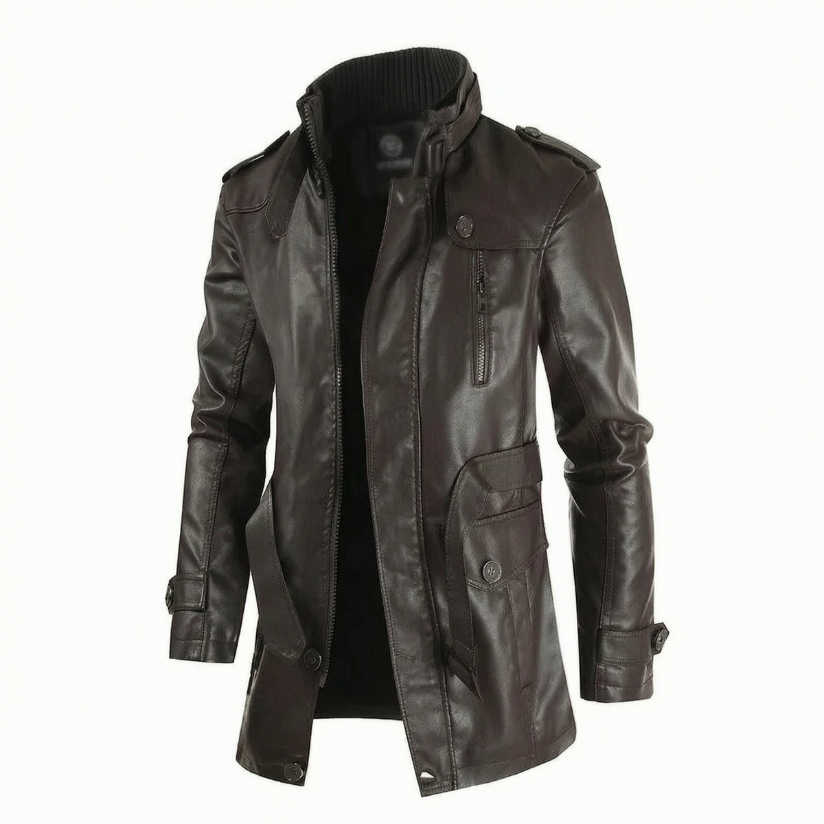 Men's Mid Length Trench Leather Coat