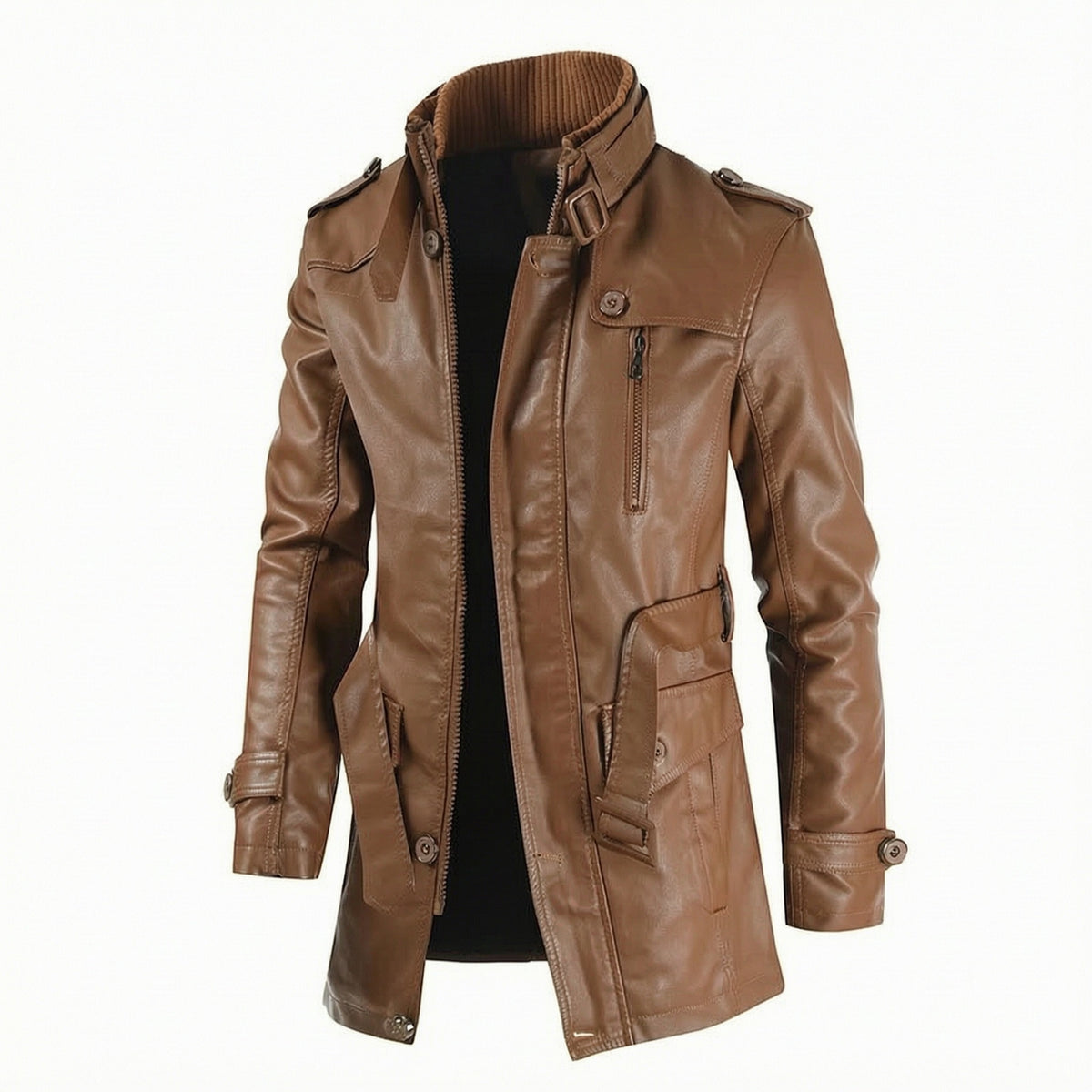 Men's Mid Length Trench Leather Coat
