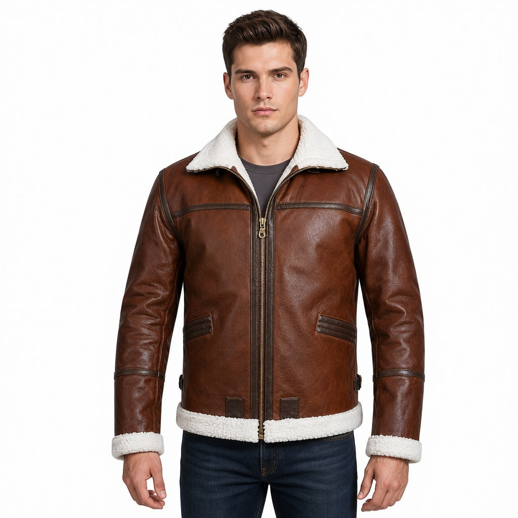 Men's Vintage Style Shearling Leather Jacket