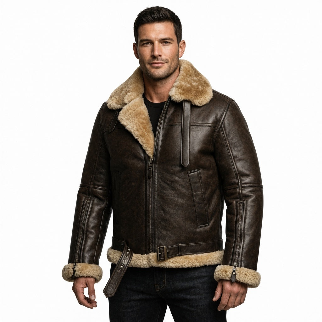 Men's Bomber Flight Shearling Real Leather Jacket