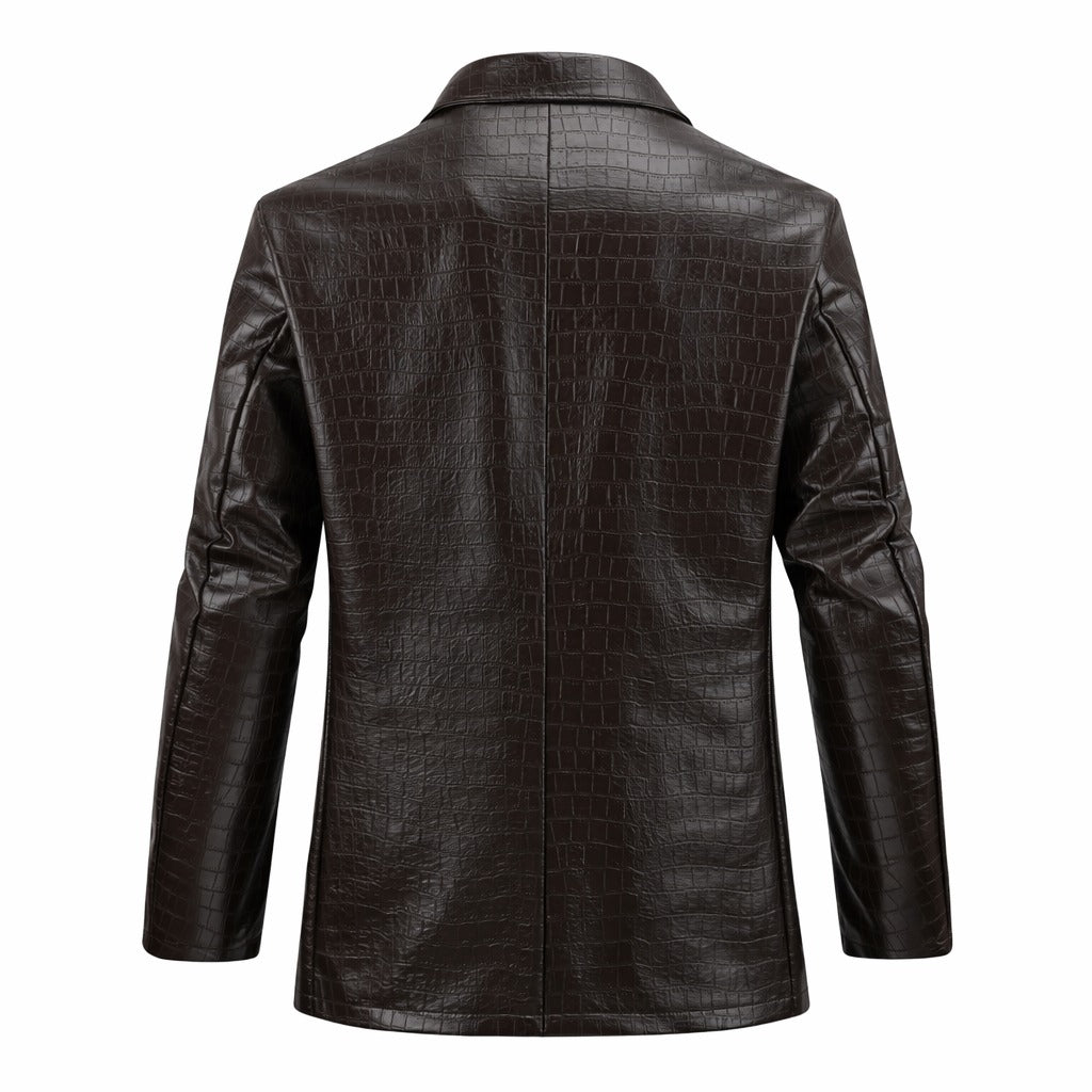 Men's Croco Pattern Blazer Style Leather Jacket