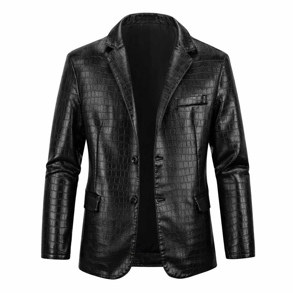 Men's Croco Pattern Blazer Style Leather Jacket