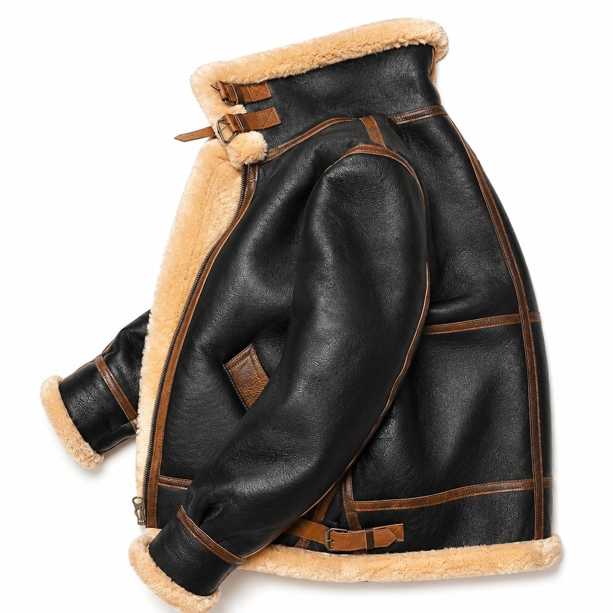 Men's Winter Warm Aviator Fur Leather Jacket