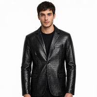 Men's Croco Pattern Blazer Style Leather Jacket