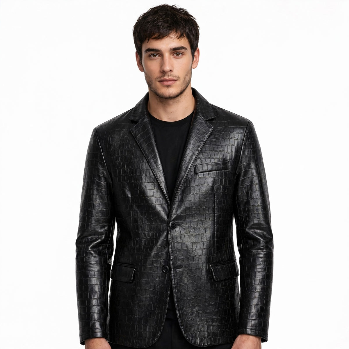 Men's Croco Pattern Blazer Style Leather Jacket
