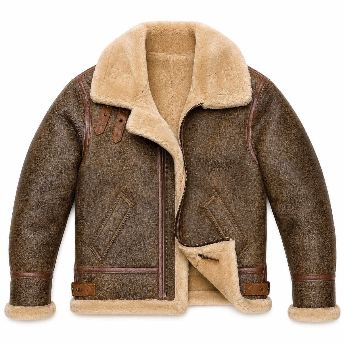 Men's Fur Collar Stylish Shearling Leather Jacket