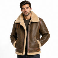 Men's Fur Collar Stylish Shearling Leather Jacket