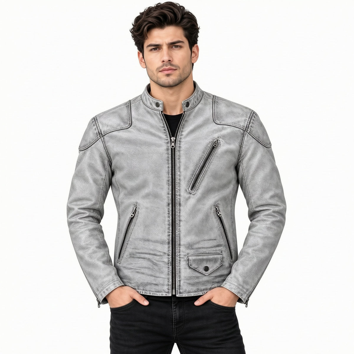 Men's Vintage Distressed Moto Genuine Leather Jacket