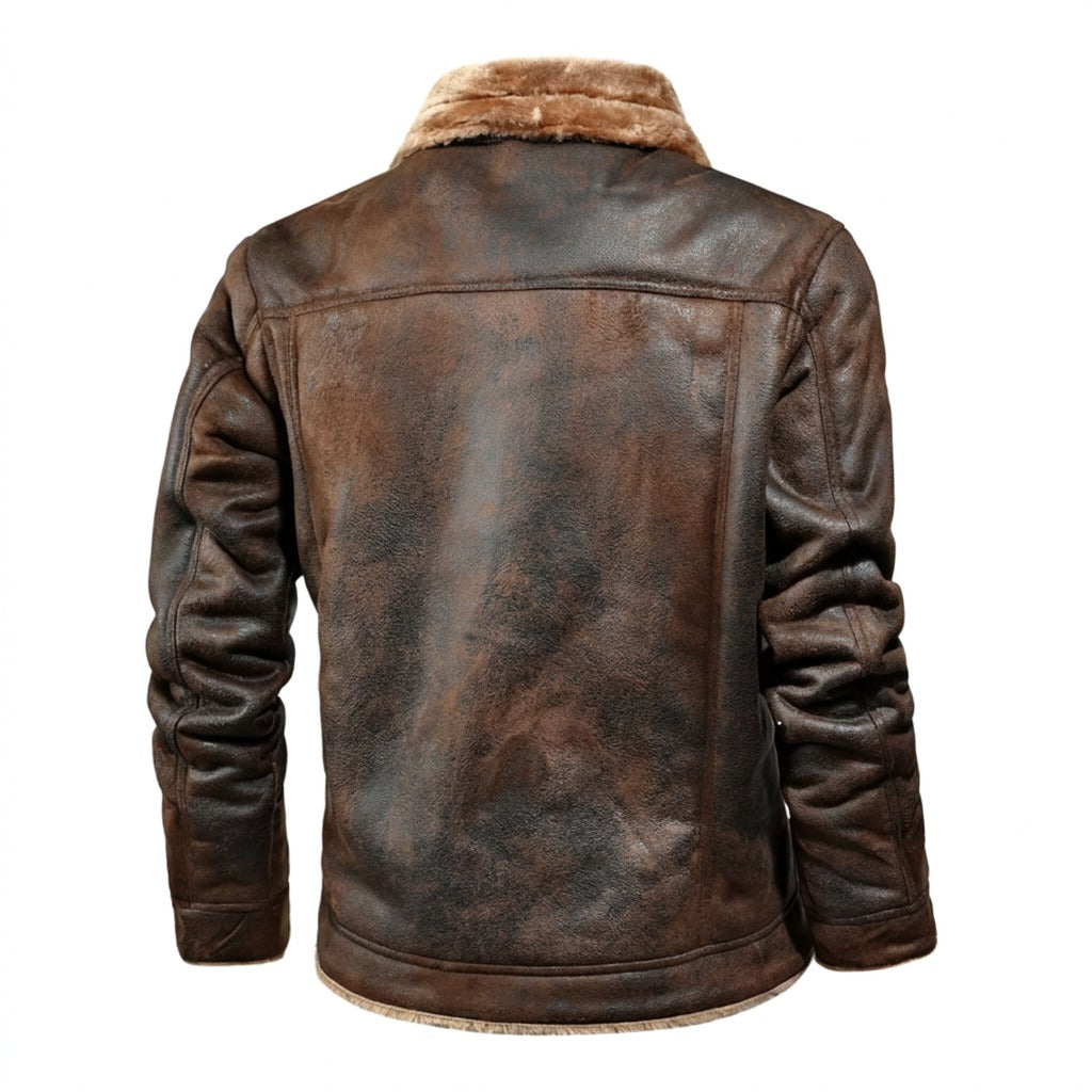 Men's Vintage Style Fur Leather Jacket