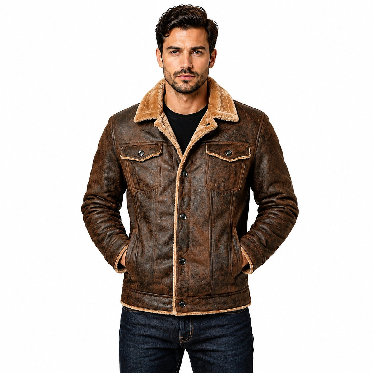 Men's Vintage Style Fur Leather Jacket