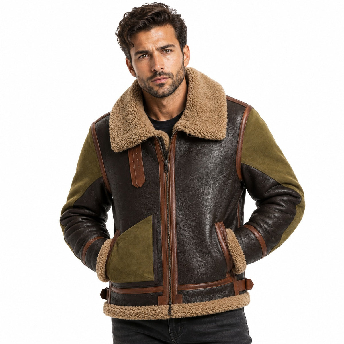 Men's Sherpa Fur Genuine Leather Jacket