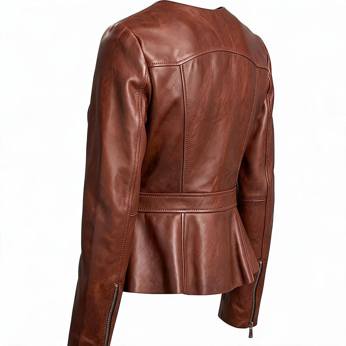 Women's Designer O Neck Biker Leather Jacket