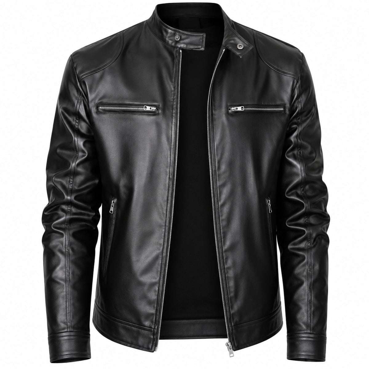Men's Classic Stand Up Collar Original Leather Jacket