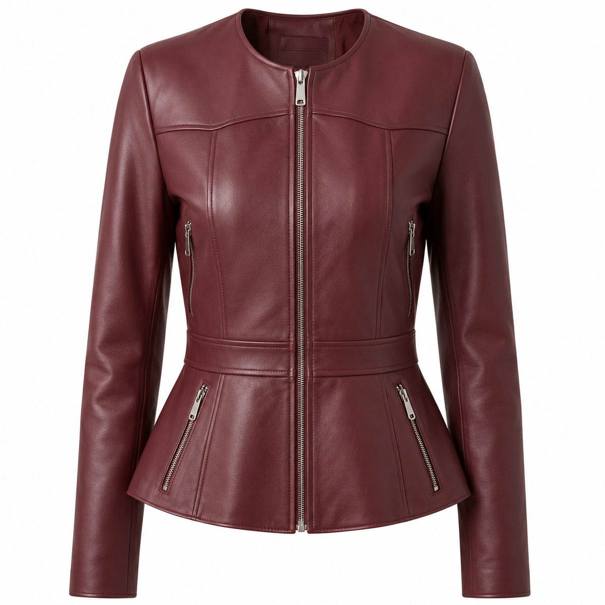 Women's Designer O Neck Biker Leather Jacket