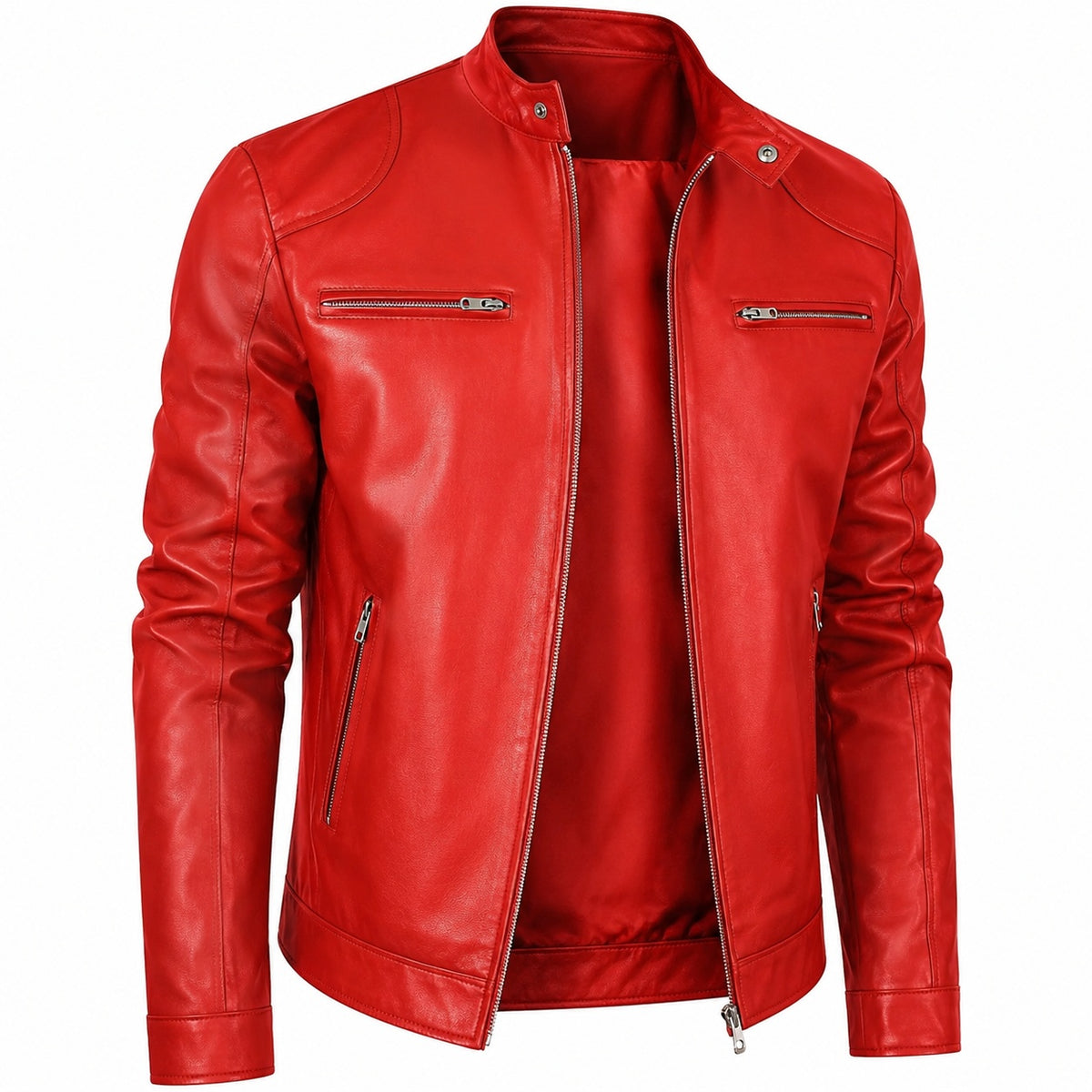 Men's Classic Stand Up Collar Original Leather Jacket