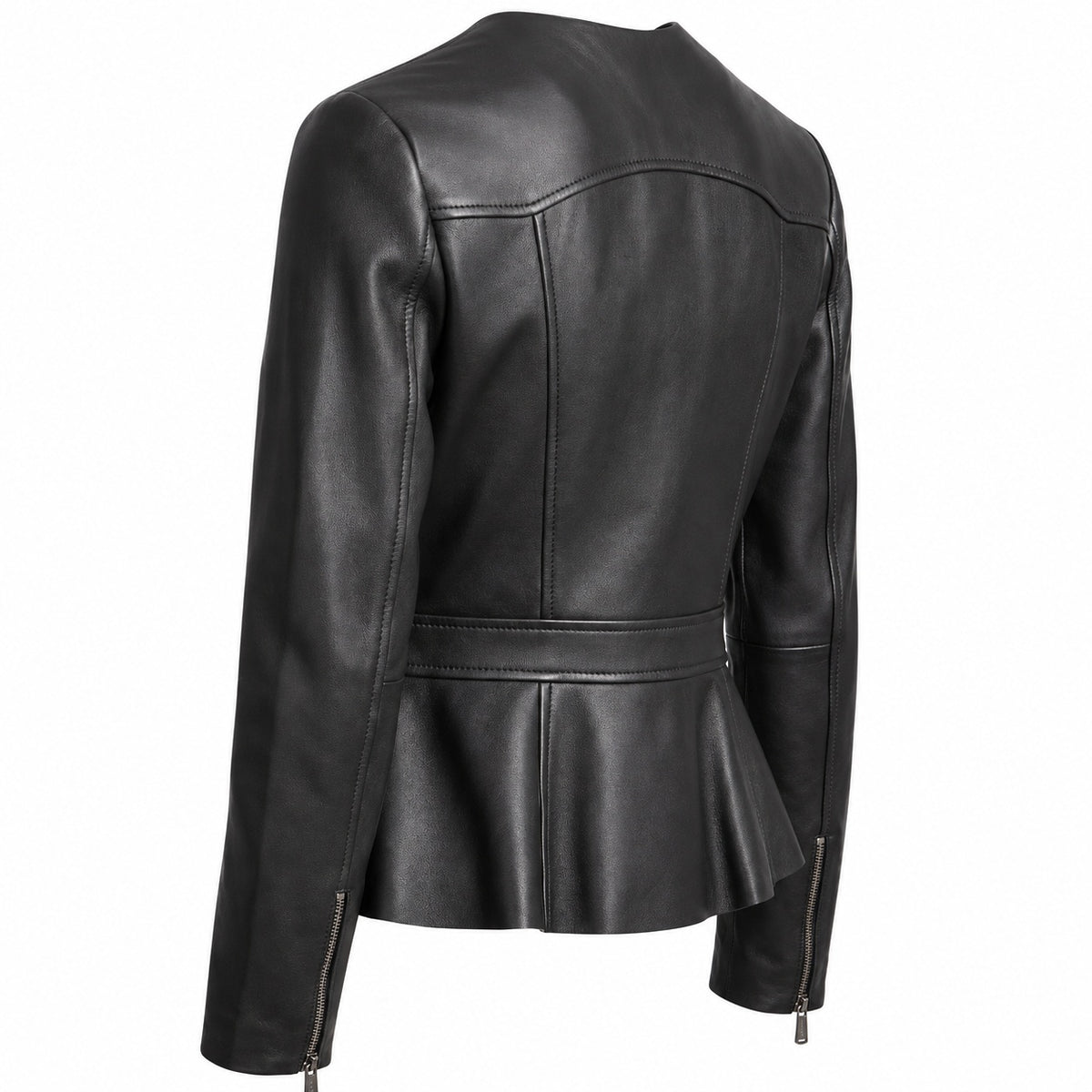 Women's Designer O Neck Biker Leather Jacket