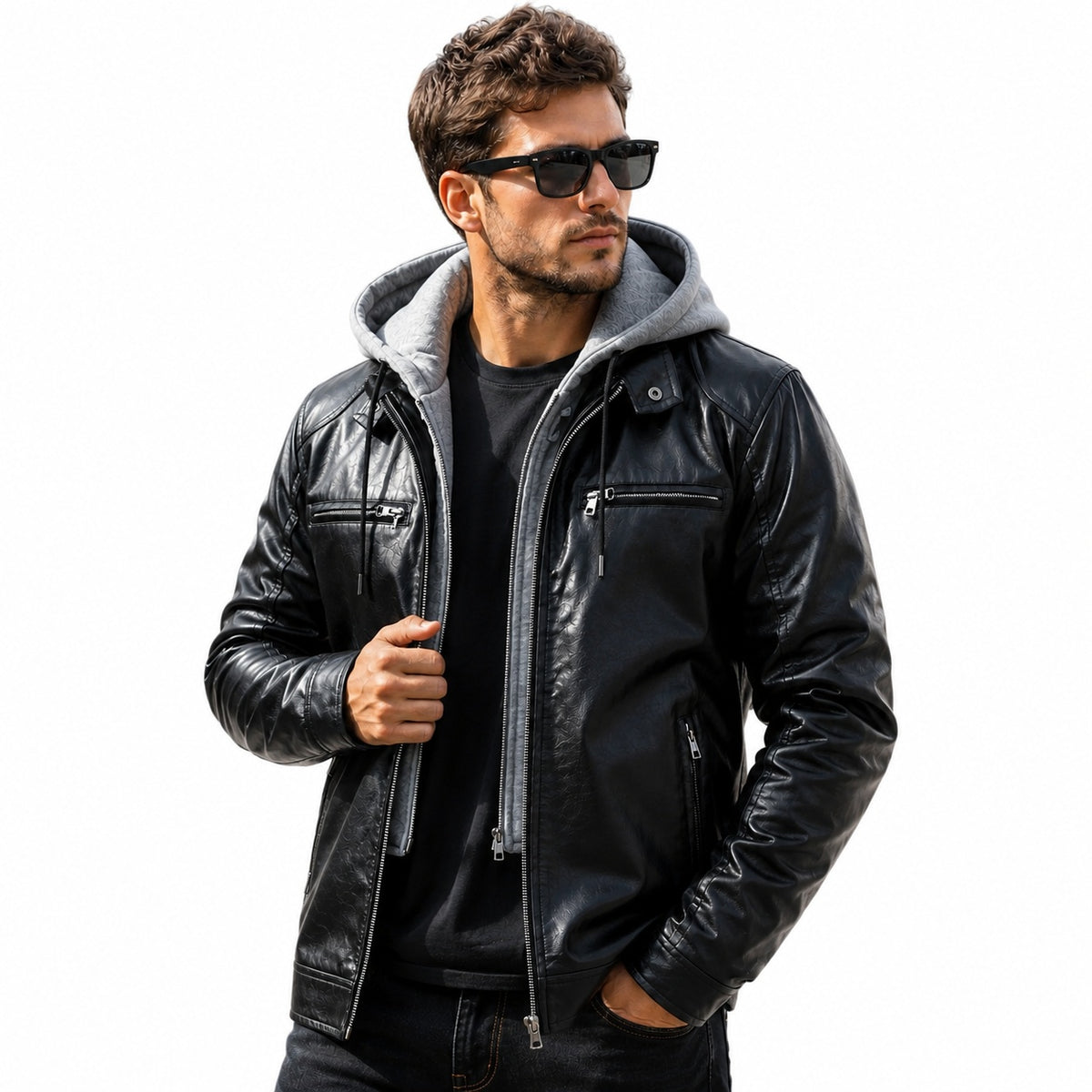 Men's Trendy Hooded Genuine Leather Jacket