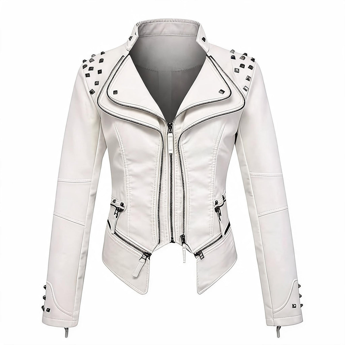 Women's Studded Slim Fit Moto Leather Jacket