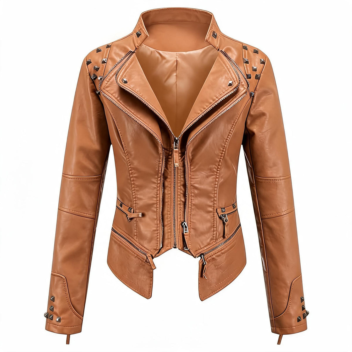 Women's Studded Slim Fit Moto Leather Jacket