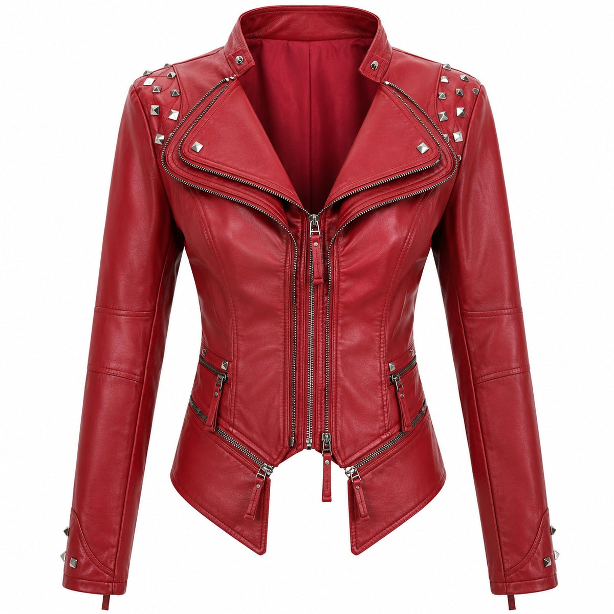Women's Studded Slim Fit Moto Leather Jacket