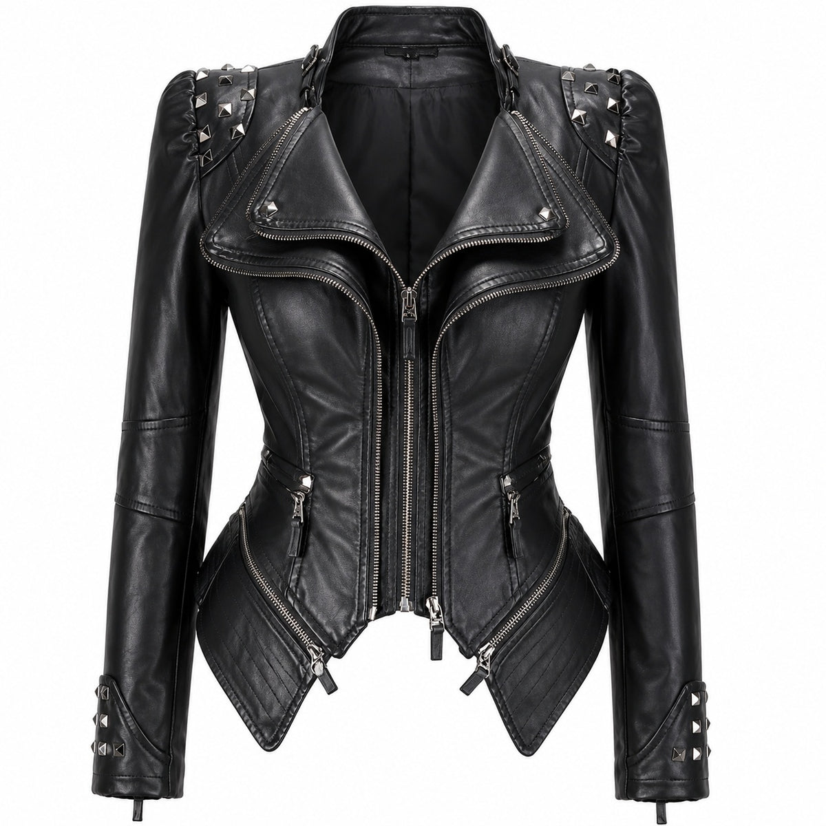 Women's Studded Slim Fit Moto Leather Jacket