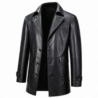 Men's Mid Length Button Up Leather Coat