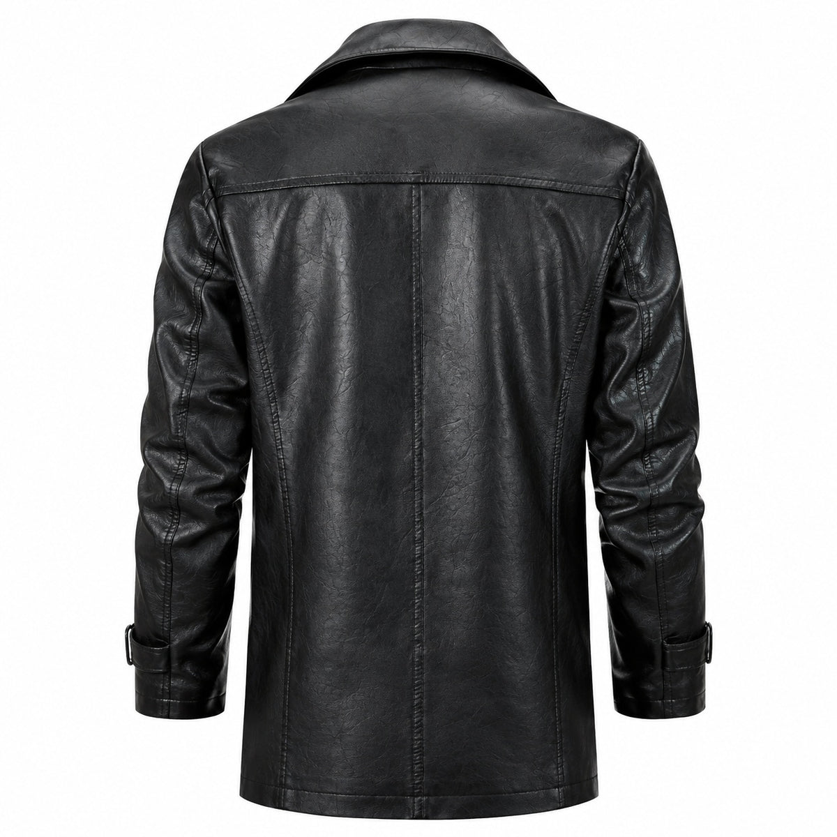 Men's Mid Length Button Up Leather Coat
