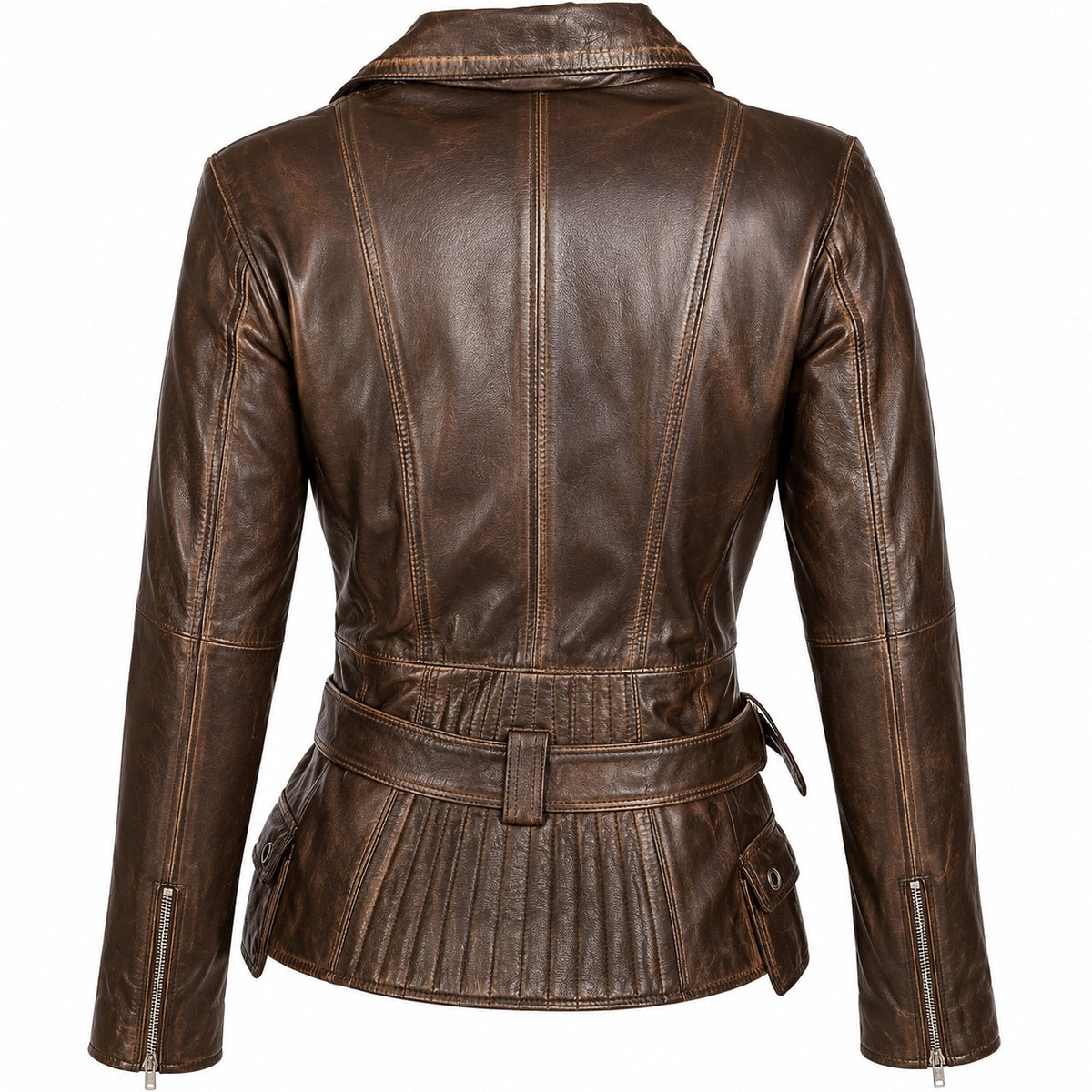 Women's Stylish Belted Motorcycle Leather Jacket